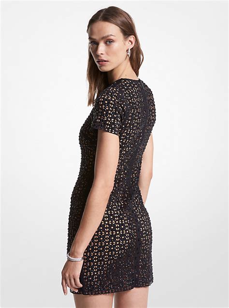 michael michael kors lorraine scuba knit dress brown|Embellished Laser Cut Scuba Dress .